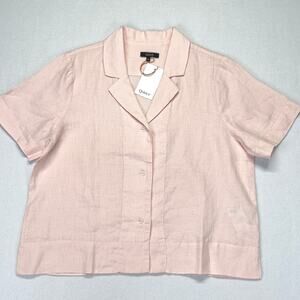 Quince 100% European Linen Boxy Camp Collar Blouse Pink Medium NWT